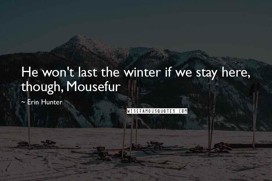 Erin Hunter Quotes: He won't last the winter if we stay here, though, Mousefur