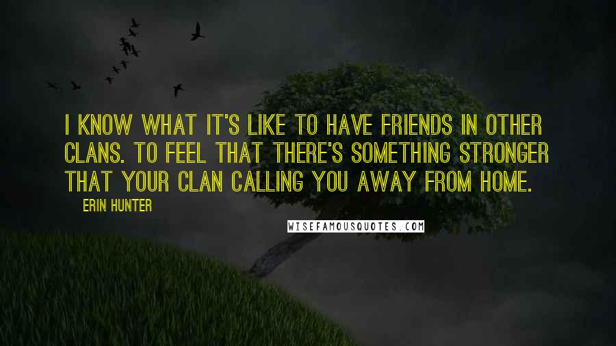 Erin Hunter Quotes: I know what it's like to have friends in other Clans. To feel that there's something stronger that your Clan calling you away from home.