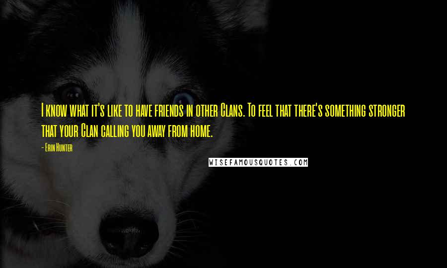 Erin Hunter Quotes: I know what it's like to have friends in other Clans. To feel that there's something stronger that your Clan calling you away from home.