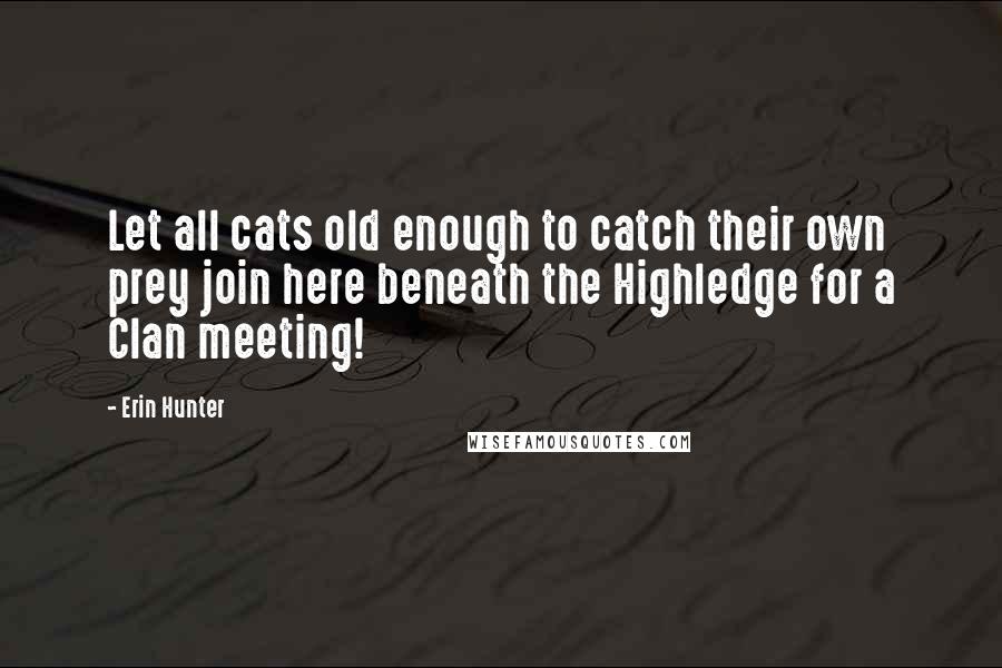 Erin Hunter Quotes: Let all cats old enough to catch their own prey join here beneath the Highledge for a Clan meeting!