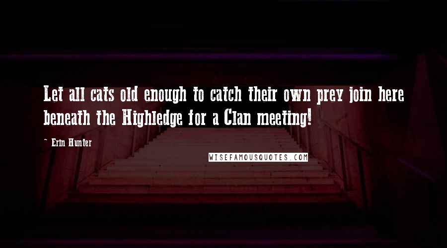 Erin Hunter Quotes: Let all cats old enough to catch their own prey join here beneath the Highledge for a Clan meeting!