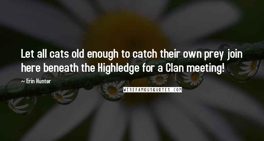 Erin Hunter Quotes: Let all cats old enough to catch their own prey join here beneath the Highledge for a Clan meeting!