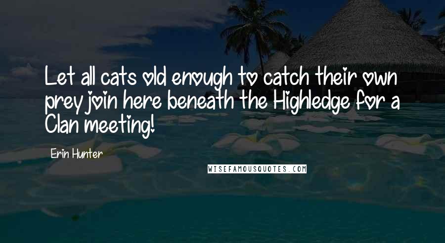 Erin Hunter Quotes: Let all cats old enough to catch their own prey join here beneath the Highledge for a Clan meeting!