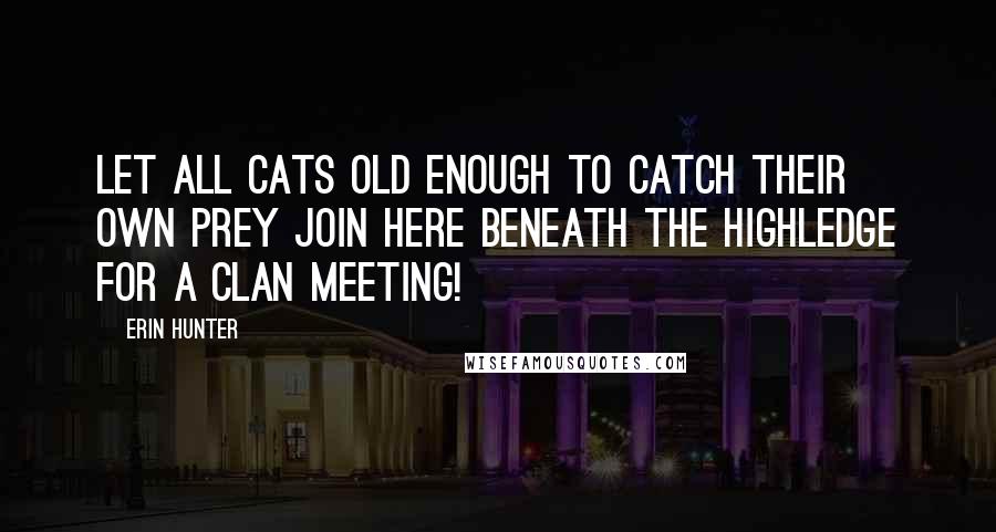 Erin Hunter Quotes: Let all cats old enough to catch their own prey join here beneath the Highledge for a Clan meeting!