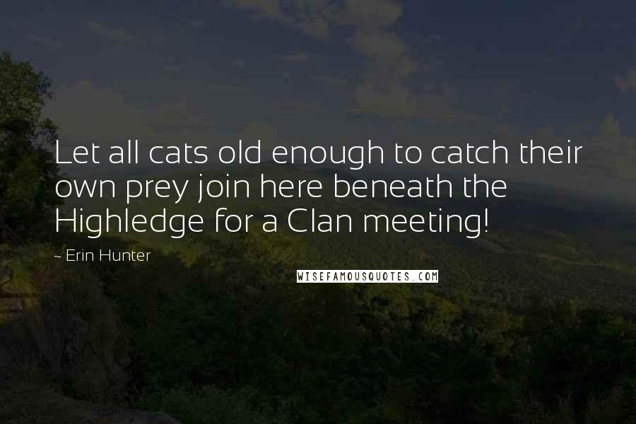 Erin Hunter Quotes: Let all cats old enough to catch their own prey join here beneath the Highledge for a Clan meeting!