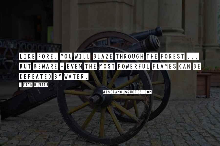 Erin Hunter Quotes: Like fore, you will blaze through the forest ... but beware - even the most powerful flames can be defeated by water.