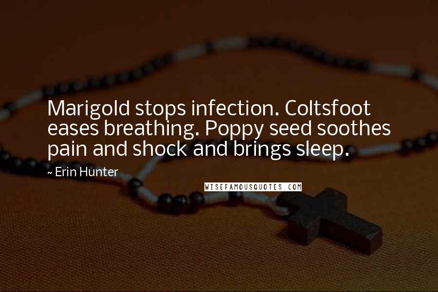 Erin Hunter Quotes: Marigold stops infection. Coltsfoot eases breathing. Poppy seed soothes pain and shock and brings sleep.