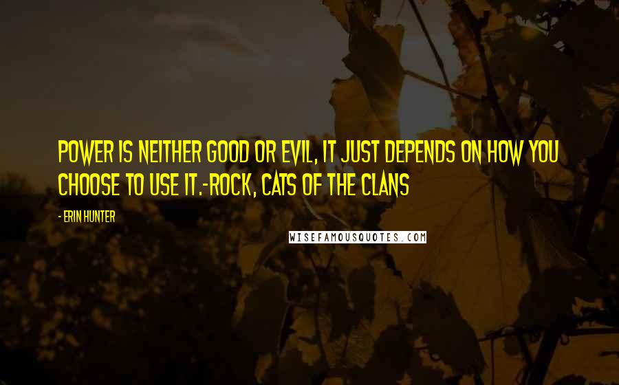 Erin Hunter Quotes: Power is neither good or evil, it just depends on how you choose to use it.-Rock, cats of the clans