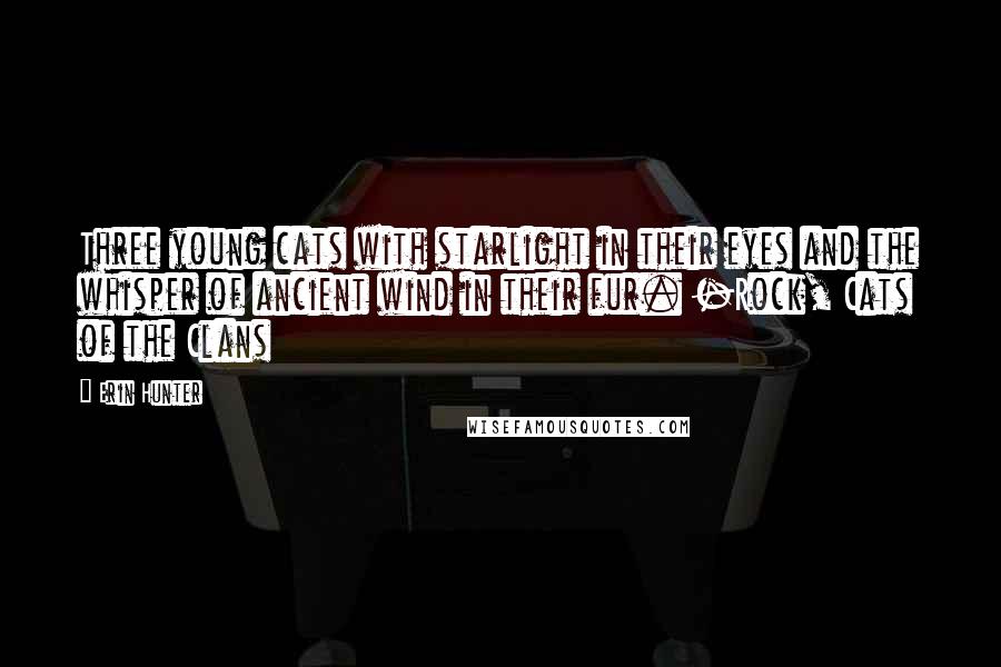 Erin Hunter Quotes: Three young cats with starlight in their eyes and the whisper of ancient wind in their fur. -Rock, Cats of the Clans