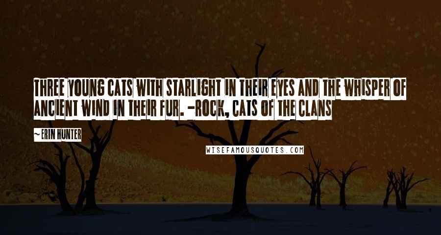 Erin Hunter Quotes: Three young cats with starlight in their eyes and the whisper of ancient wind in their fur. -Rock, Cats of the Clans