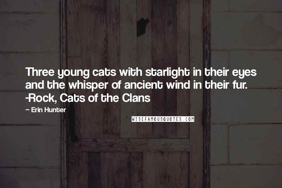 Erin Hunter Quotes: Three young cats with starlight in their eyes and the whisper of ancient wind in their fur. -Rock, Cats of the Clans