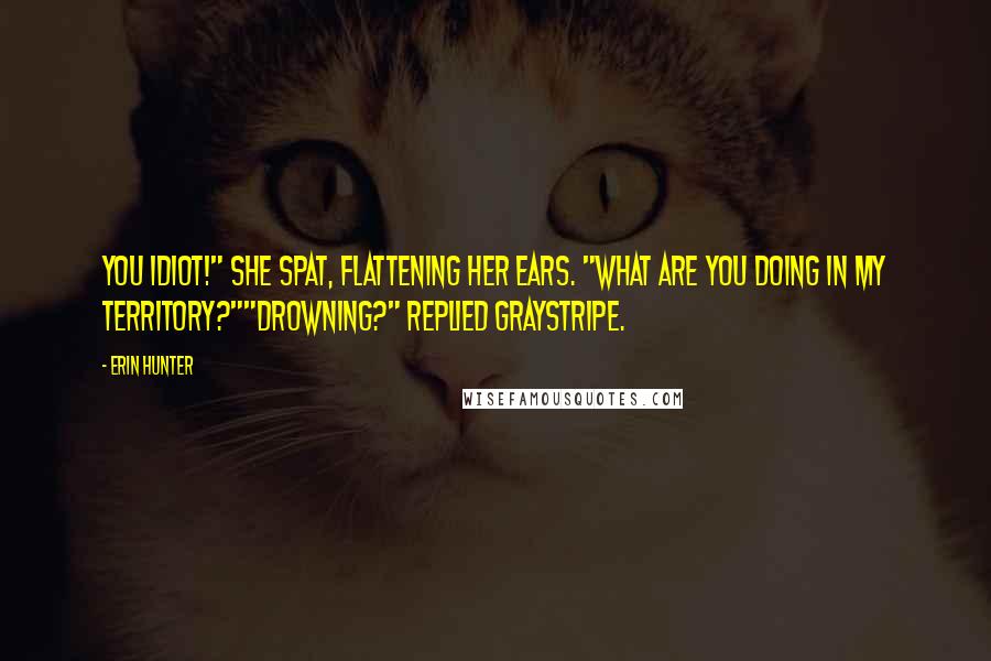 Erin Hunter Quotes: You idiot!" She spat, flattening her ears. "What are you doing in my territory?""Drowning?" Replied Graystripe.