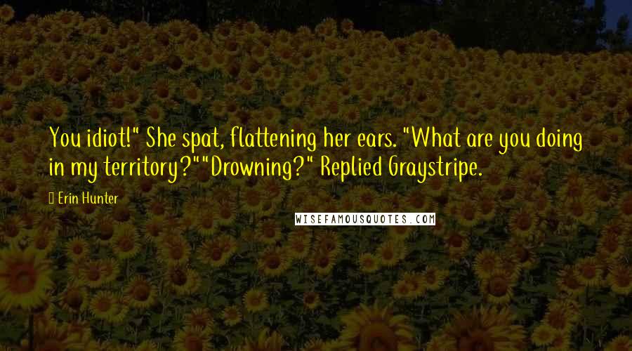 Erin Hunter Quotes: You idiot!" She spat, flattening her ears. "What are you doing in my territory?""Drowning?" Replied Graystripe.