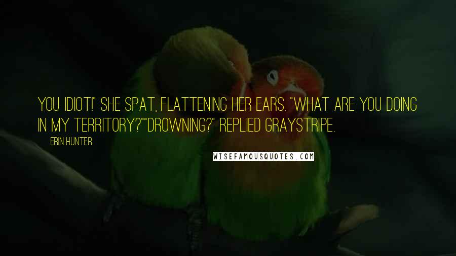 Erin Hunter Quotes: You idiot!" She spat, flattening her ears. "What are you doing in my territory?""Drowning?" Replied Graystripe.
