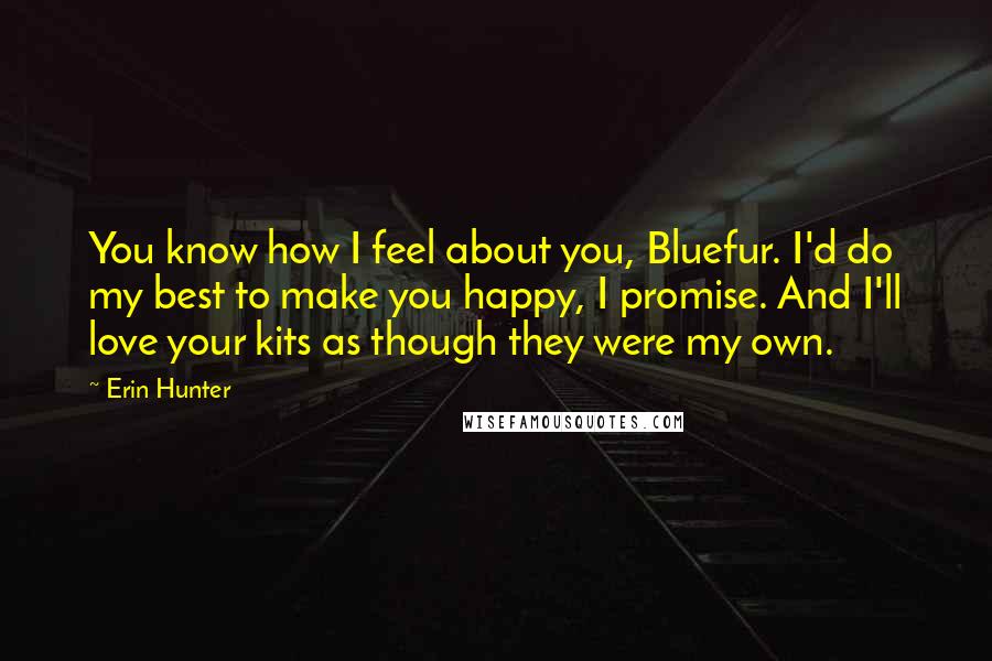 Erin Hunter Quotes: You know how I feel about you, Bluefur. I'd do my best to make you happy, I promise. And I'll love your kits as though they were my own.