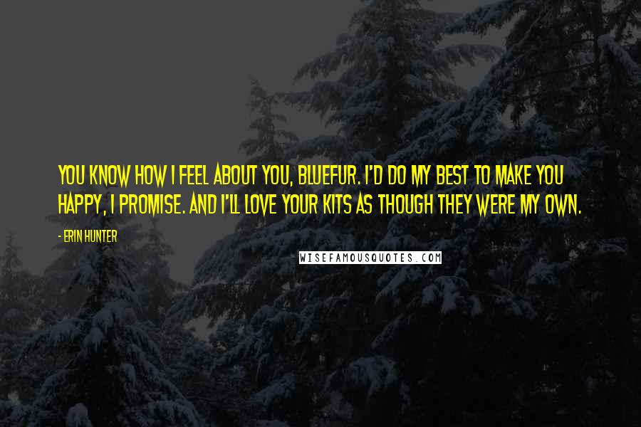 Erin Hunter Quotes: You know how I feel about you, Bluefur. I'd do my best to make you happy, I promise. And I'll love your kits as though they were my own.