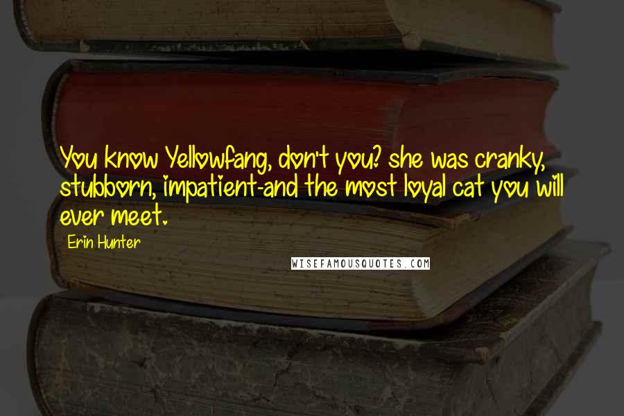 Erin Hunter Quotes: You know Yellowfang, don't you? she was cranky, stubborn, impatient-and the most loyal cat you will ever meet.