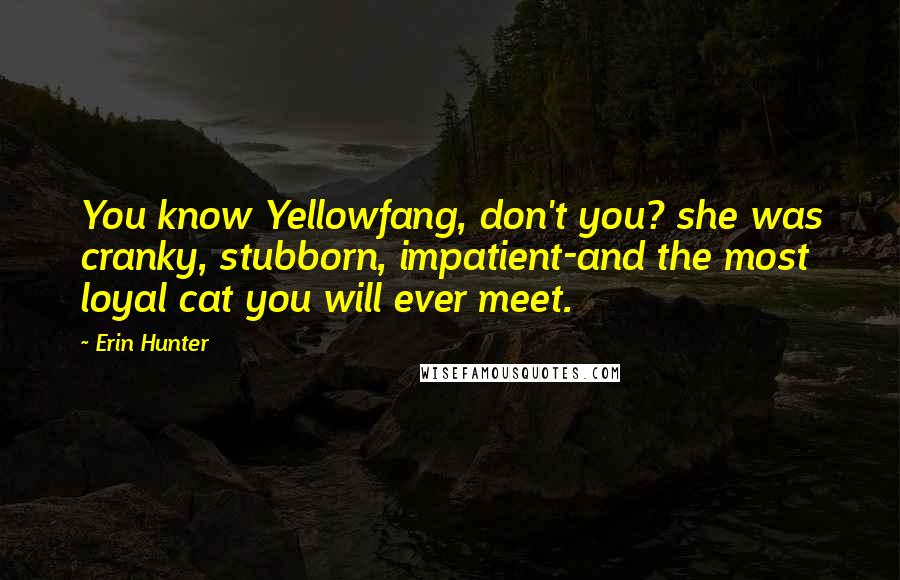 Erin Hunter Quotes: You know Yellowfang, don't you? she was cranky, stubborn, impatient-and the most loyal cat you will ever meet.