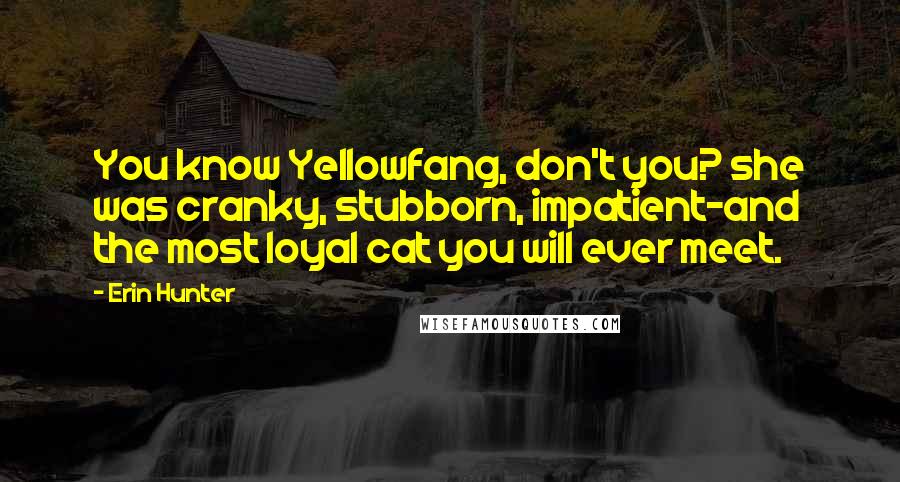 Erin Hunter Quotes: You know Yellowfang, don't you? she was cranky, stubborn, impatient-and the most loyal cat you will ever meet.