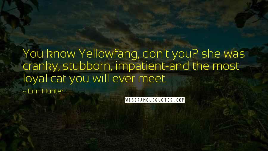 Erin Hunter Quotes: You know Yellowfang, don't you? she was cranky, stubborn, impatient-and the most loyal cat you will ever meet.