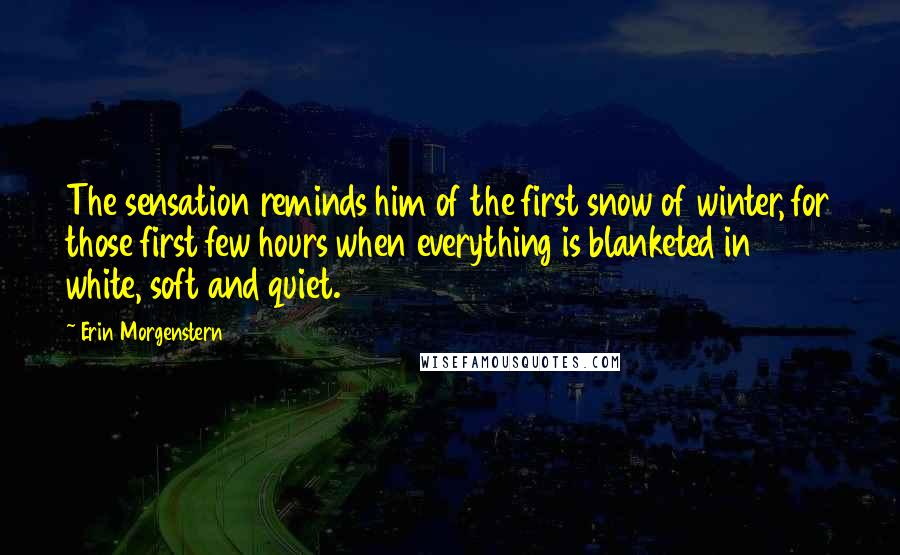 Erin Morgenstern Quotes: The sensation reminds him of the first snow of winter, for those first few hours when everything is blanketed in white, soft and quiet.