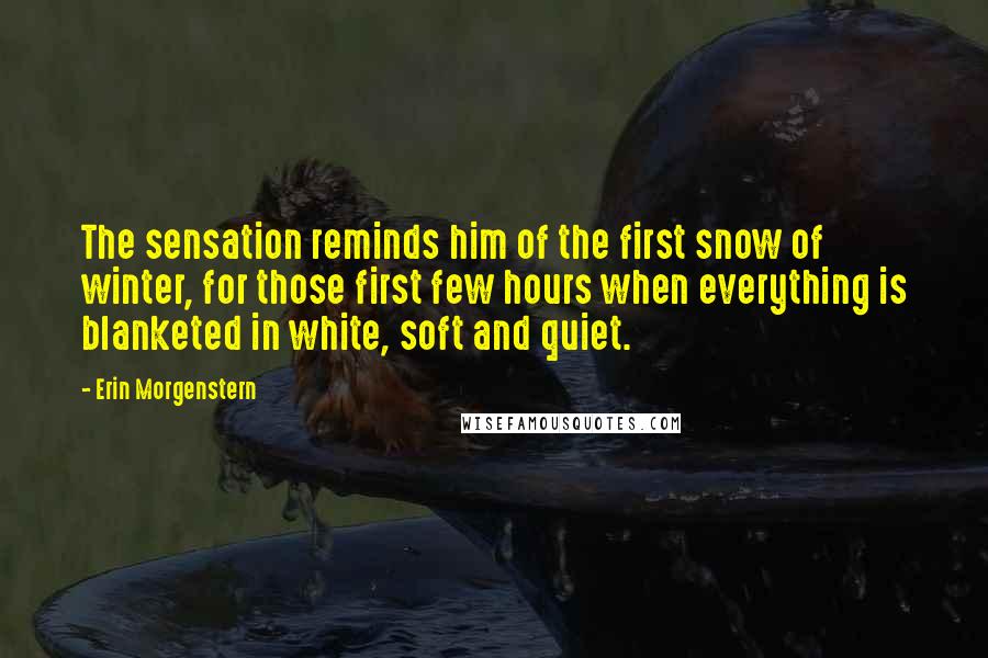 Erin Morgenstern Quotes: The sensation reminds him of the first snow of winter, for those first few hours when everything is blanketed in white, soft and quiet.