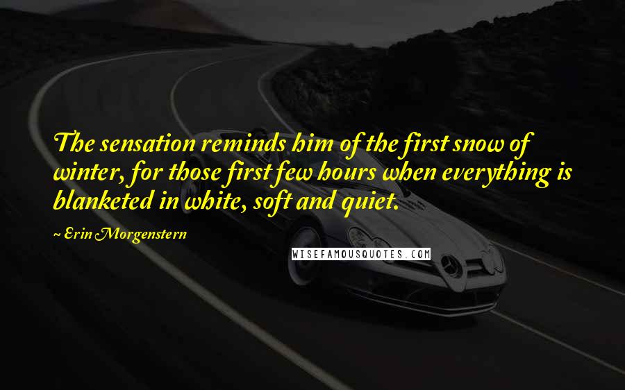 Erin Morgenstern Quotes: The sensation reminds him of the first snow of winter, for those first few hours when everything is blanketed in white, soft and quiet.