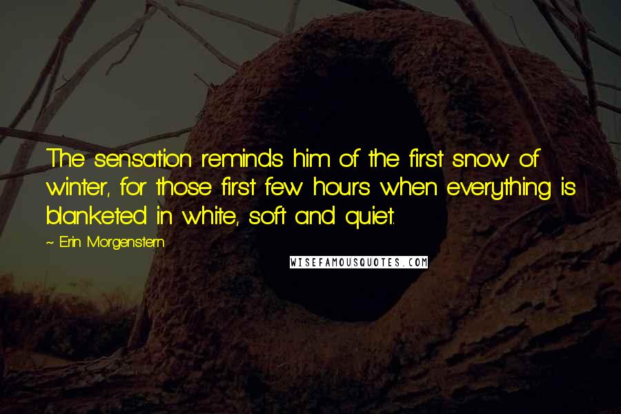 Erin Morgenstern Quotes: The sensation reminds him of the first snow of winter, for those first few hours when everything is blanketed in white, soft and quiet.