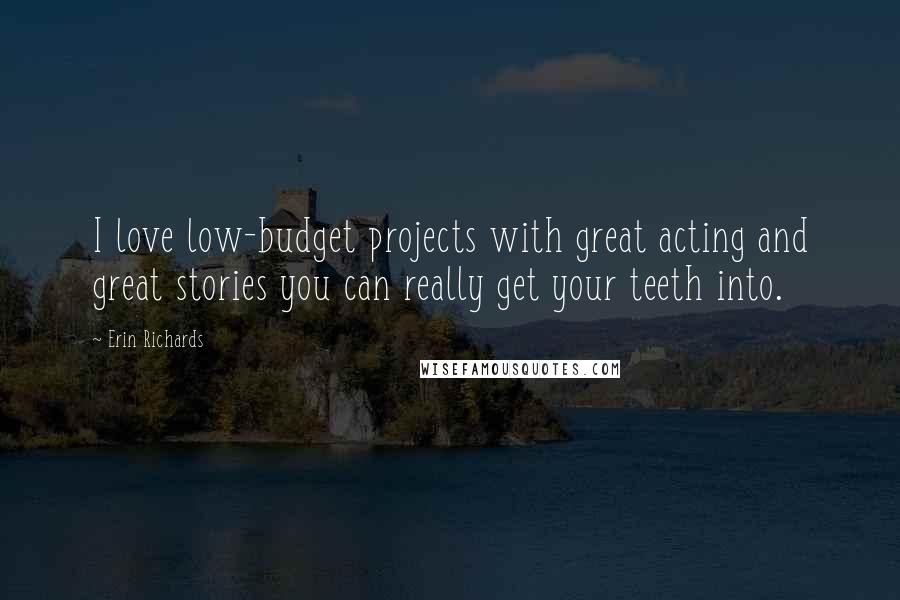 Erin Richards Quotes: I love low-budget projects with great acting and great stories you can really get your teeth into.