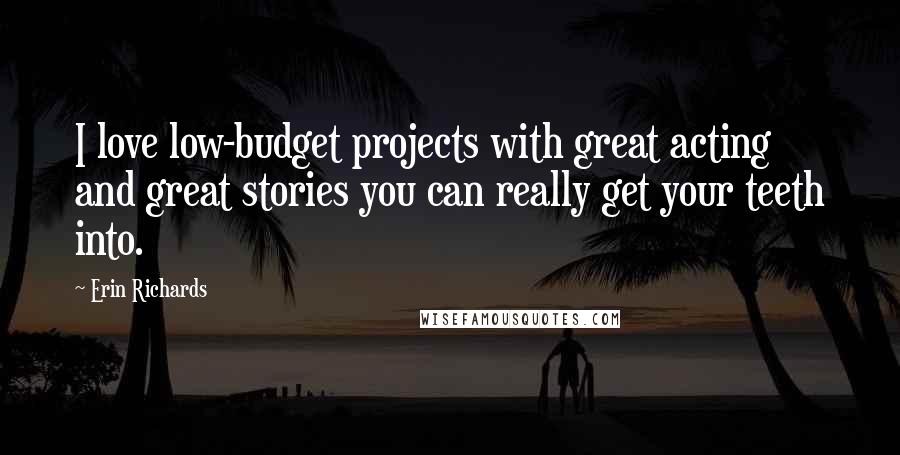 Erin Richards Quotes: I love low-budget projects with great acting and great stories you can really get your teeth into.