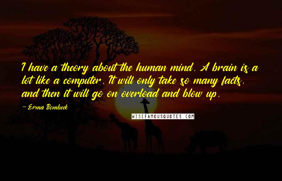 Erma Bombeck Quotes: I have a theory about the human mind. A brain is a lot like a computer. It will only take so many facts, and then it will go on overload and blow up.
