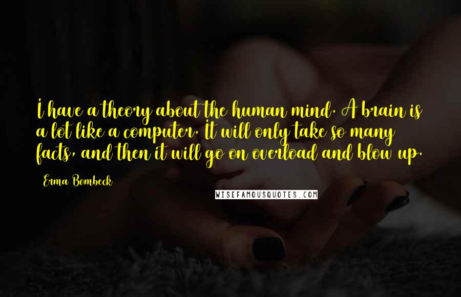 Erma Bombeck Quotes: I have a theory about the human mind. A brain is a lot like a computer. It will only take so many facts, and then it will go on overload and blow up.