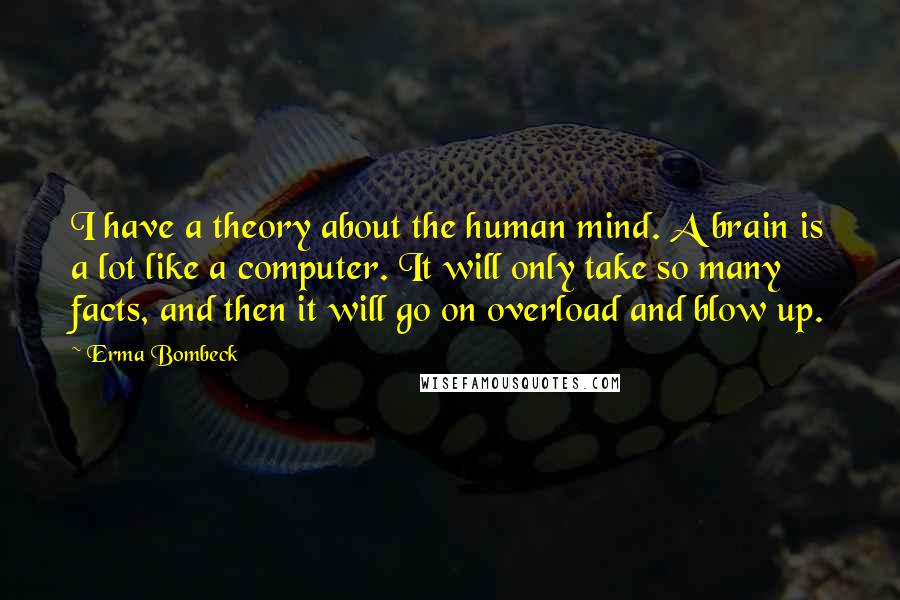 Erma Bombeck Quotes: I have a theory about the human mind. A brain is a lot like a computer. It will only take so many facts, and then it will go on overload and blow up.