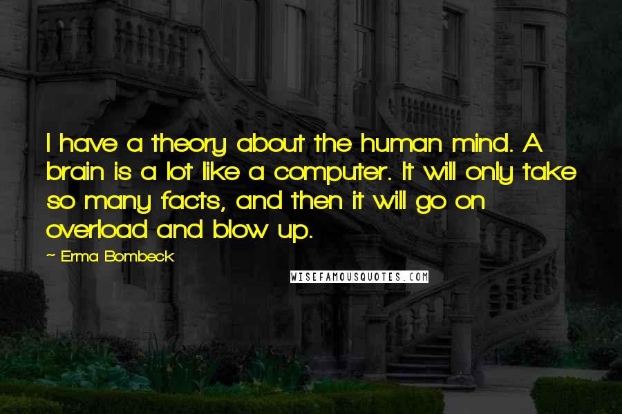 Erma Bombeck Quotes: I have a theory about the human mind. A brain is a lot like a computer. It will only take so many facts, and then it will go on overload and blow up.