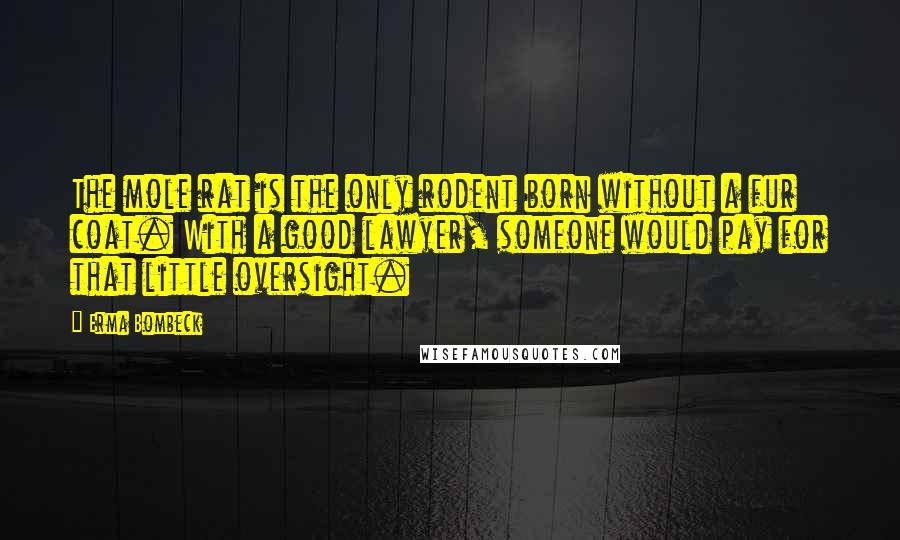 Erma Bombeck Quotes: The mole rat is the only rodent born without a fur coat. With a good lawyer, someone would pay for that little oversight.