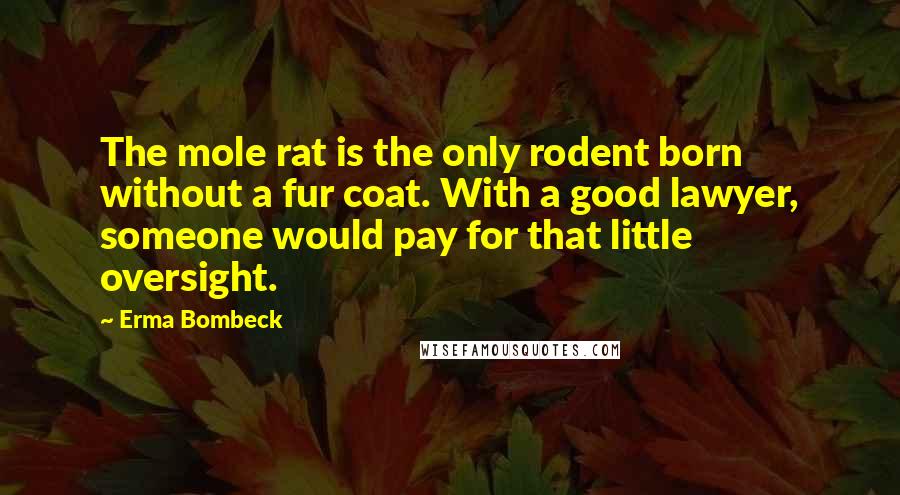 Erma Bombeck Quotes: The mole rat is the only rodent born without a fur coat. With a good lawyer, someone would pay for that little oversight.