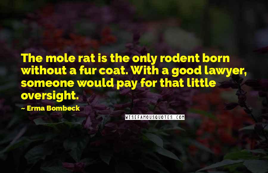 Erma Bombeck Quotes: The mole rat is the only rodent born without a fur coat. With a good lawyer, someone would pay for that little oversight.