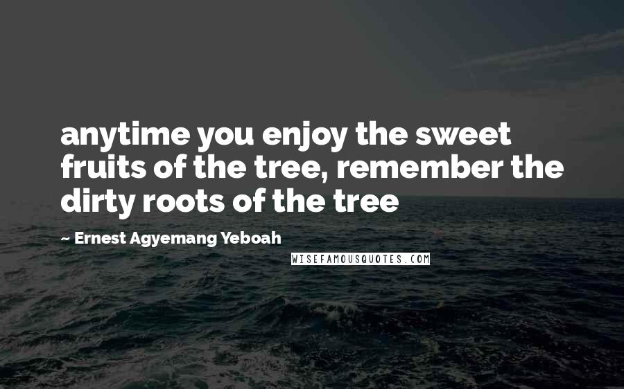 Ernest Agyemang Yeboah Quotes: anytime you enjoy the sweet fruits of the tree, remember the dirty roots of the tree