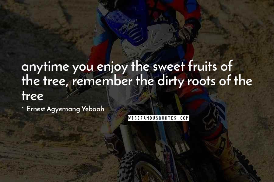 Ernest Agyemang Yeboah Quotes: anytime you enjoy the sweet fruits of the tree, remember the dirty roots of the tree