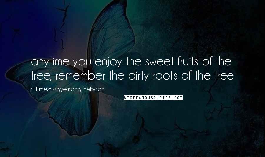 Ernest Agyemang Yeboah Quotes: anytime you enjoy the sweet fruits of the tree, remember the dirty roots of the tree