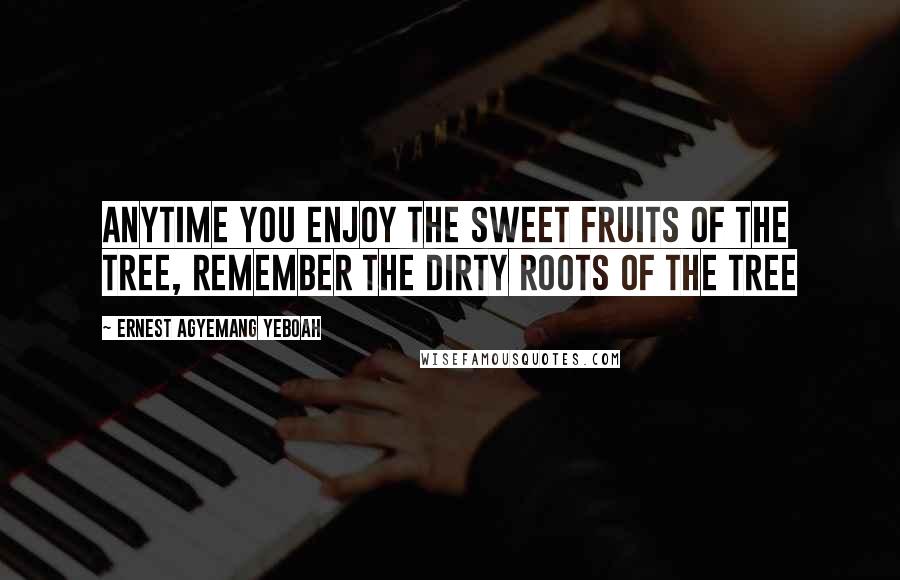 Ernest Agyemang Yeboah Quotes: anytime you enjoy the sweet fruits of the tree, remember the dirty roots of the tree