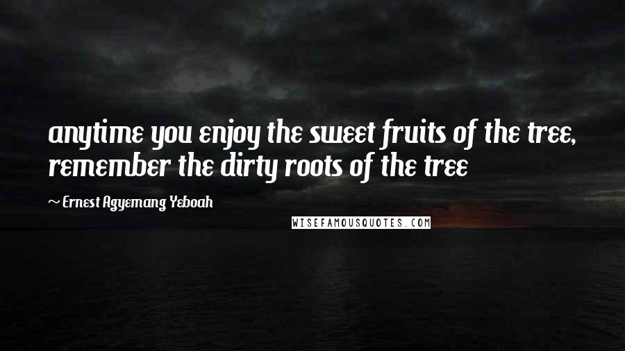 Ernest Agyemang Yeboah Quotes: anytime you enjoy the sweet fruits of the tree, remember the dirty roots of the tree