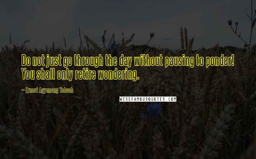 Ernest Agyemang Yeboah Quotes: Do not just go through the day without pausing to ponder! You shall only retire wondering.