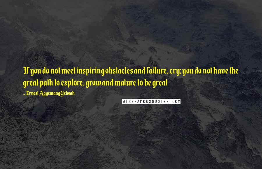 Ernest Agyemang Yeboah Quotes: If you do not meet inspiring obstacles and failure, cry; you do not have the great path to explore, grow and mature to be great