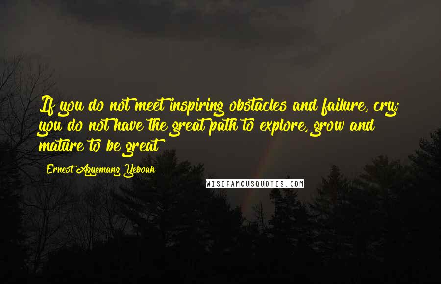 Ernest Agyemang Yeboah Quotes: If you do not meet inspiring obstacles and failure, cry; you do not have the great path to explore, grow and mature to be great