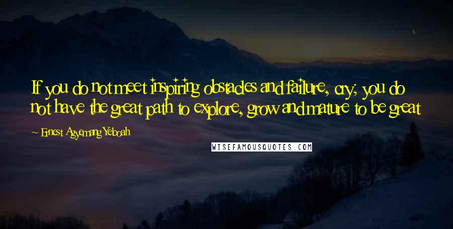 Ernest Agyemang Yeboah Quotes: If you do not meet inspiring obstacles and failure, cry; you do not have the great path to explore, grow and mature to be great