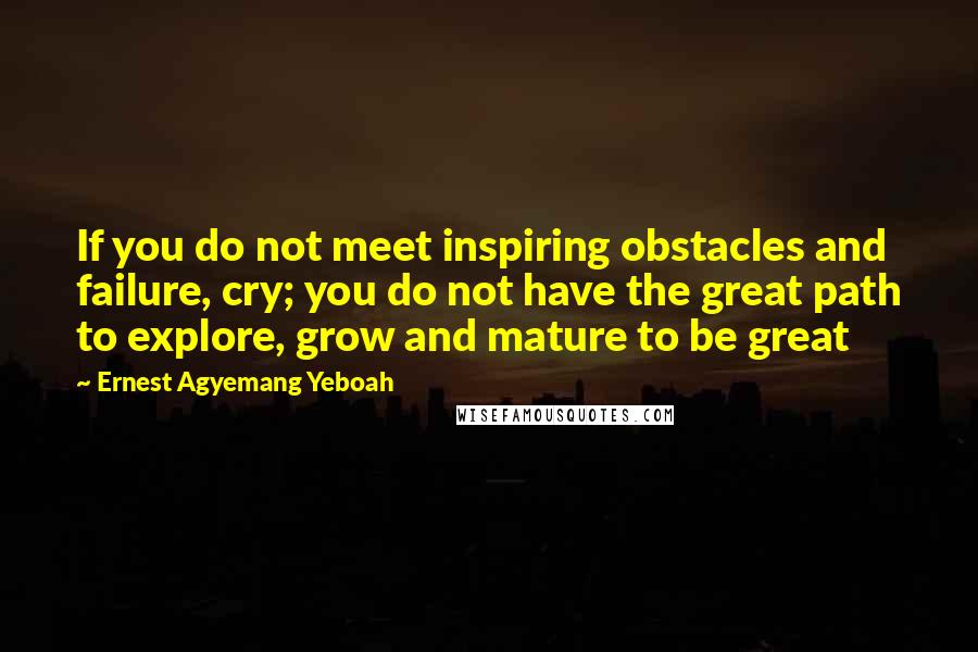 Ernest Agyemang Yeboah Quotes: If you do not meet inspiring obstacles and failure, cry; you do not have the great path to explore, grow and mature to be great