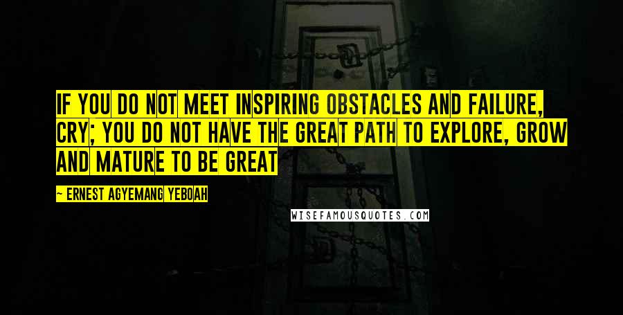 Ernest Agyemang Yeboah Quotes: If you do not meet inspiring obstacles and failure, cry; you do not have the great path to explore, grow and mature to be great