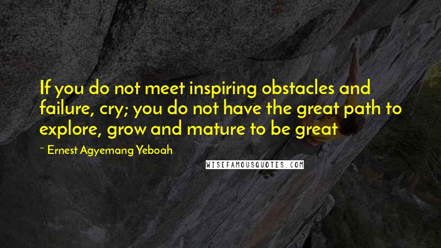 Ernest Agyemang Yeboah Quotes: If you do not meet inspiring obstacles and failure, cry; you do not have the great path to explore, grow and mature to be great