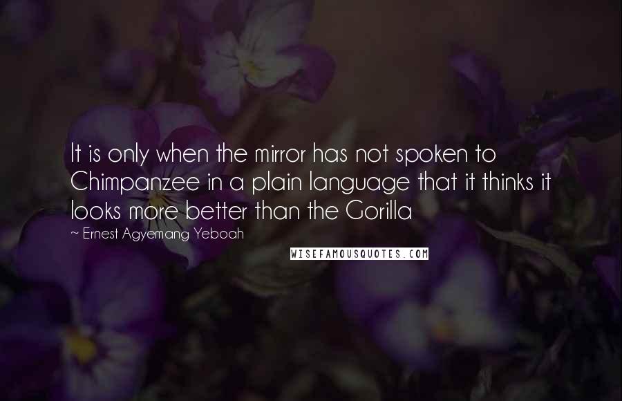 Ernest Agyemang Yeboah Quotes: It is only when the mirror has not spoken to Chimpanzee in a plain language that it thinks it looks more better than the Gorilla